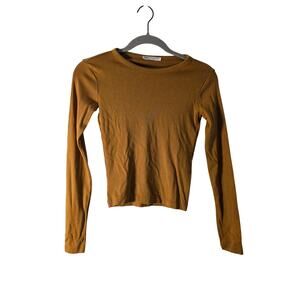 Zara Women's Small Long Sleeve Tee Cotton Crop Top Burnt Orange Color Layering